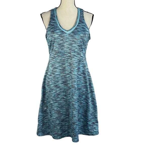 MPG Large A-Line Dress Sleeveless Racerback Stretch V-Neck Pockets Abstract Blue - Picture 1 of 10